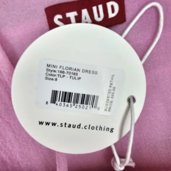 NWT STAUD Florian Rosette Appliqued Tulip Pink Ruffled Organza Mini Dress Size 8 - Picture 14 of 14